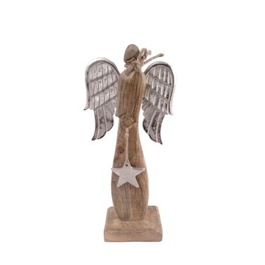 ANJEL stojaci s hviezdou drevený s kov.krídlami 30cm HNEDO-STRIEBORNÝ