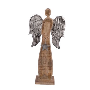ANJEL stojaci s hviezdou drevený s kov.krídlami 50cm HNEDO-STRIEBORNÝ